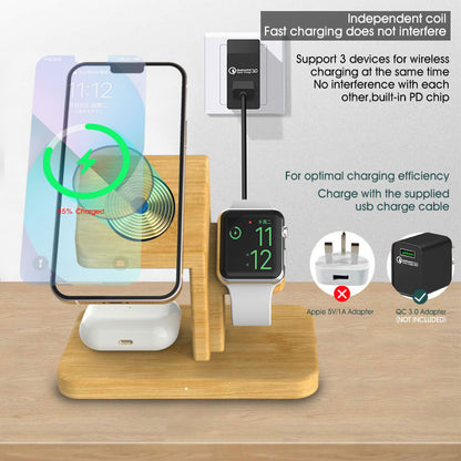 Bamboo 3-in-1 Wireless Charger Stand