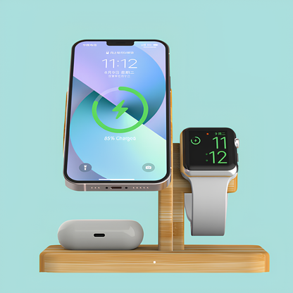 Bamboo 3-in-1 Wireless Charger Stand